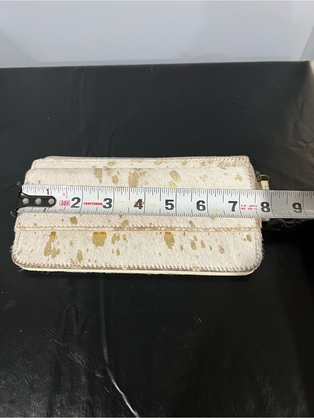 Neutral Gold-Speckled Haircalf Zip Wallet